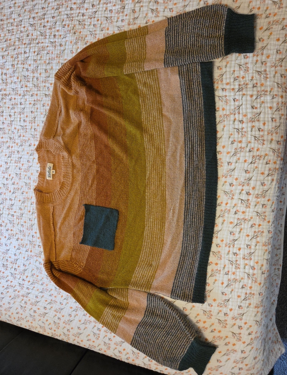 Listicle Multi-Stripe Crewneck Sweater in Rust, Olive & Teal Pocket